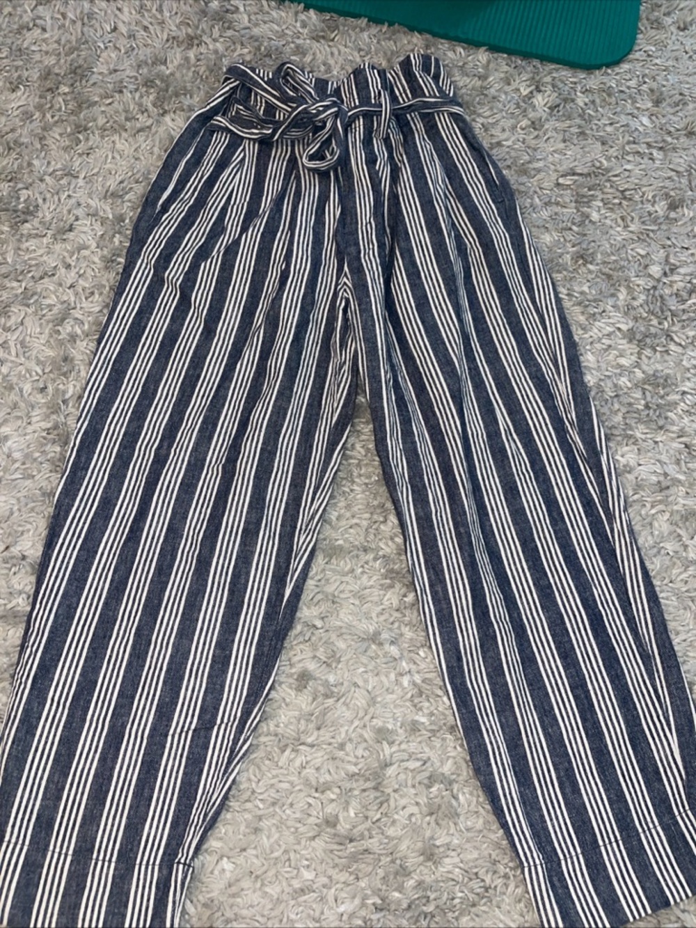 MADEWELL Women's 6 - Linen Cotton Paperbag Pants Dark Baltic Stripe